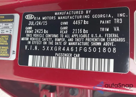 2015 Kia Optima Sx Turbo from USA, damaged, VIN 5XXGR4A61FG501808